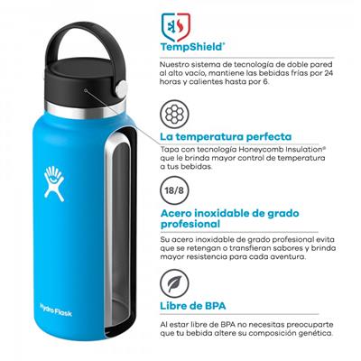 Hydroflask - Botella 354 ml con boca ancha y popote